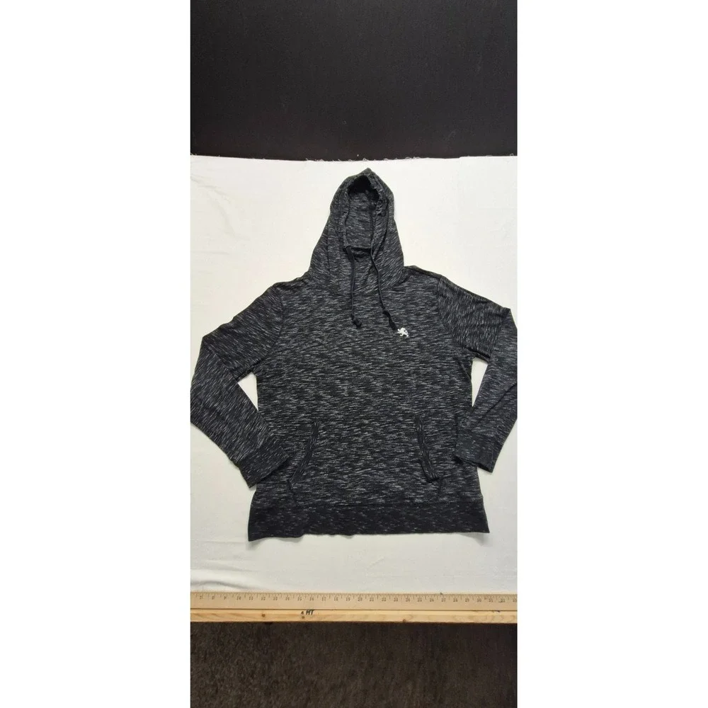 Express men's heather black front pocket hooded long sleeve shirt drawstring Lg.